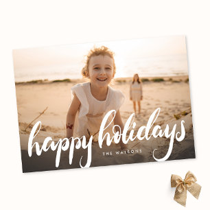 happy holidays hand lettering white overlay photo holiday card