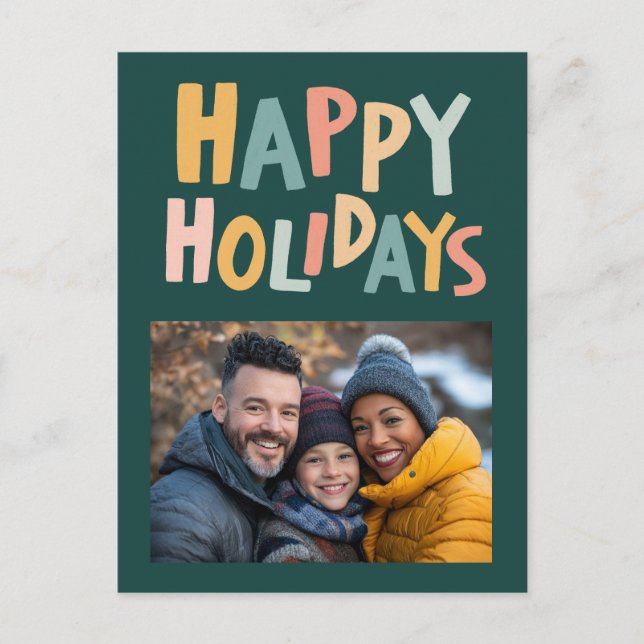 HAPPY HOLIDAYS Handmade Custom PHOTO Christmas Holiday Postcard (Front)