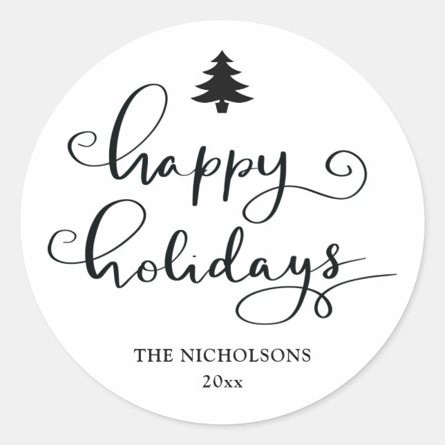 Happy Holidays | Handwritten Modern Christmas  Classic Round Sticker (Front)
