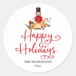 Happy Holidays   Handwritten Script Nutcracker Classic Round Sticker