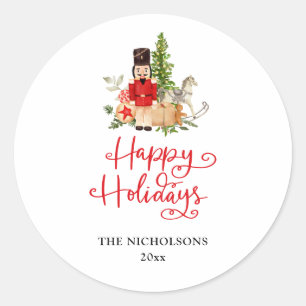 Happy Holidays   Handwritten Script Nutcracker Classic Round Sticker