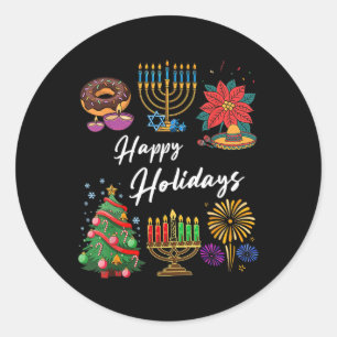 Happy Holidays Hanukkah Feliz Navidad Christmas Kw Classic Round Sticker