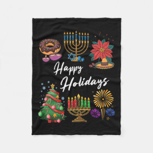 Happy Holidays Hanukkah Feliz Navidad Christmas Kw Fleece Blanket