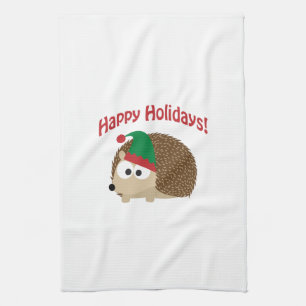 Happy Holidays! Hedgehog Elf Tea Towel