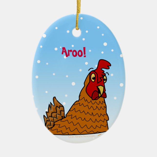 Happy Holidays Hen in Snow Xmas Chicken Ornament (Front)