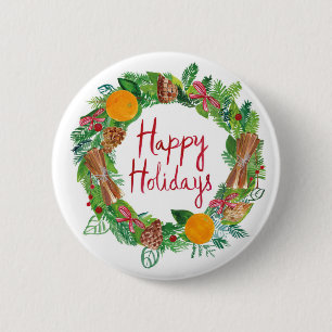 Happy Holidays Holiday Wreath 6 Cm Round Badge