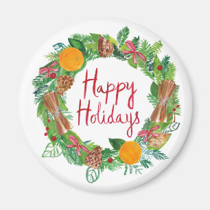 Happy Holidays Holiday Wreath Magnet