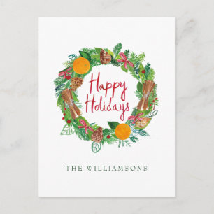 Happy Holidays Holiday Wreath Postcard
