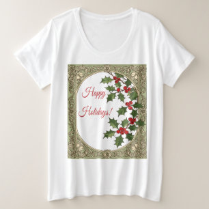 Happy Holidays Holly Berry Art Nouveau Christmas Plus Size T-Shirt