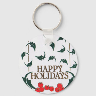 Happy Holidays Holly Key Ring