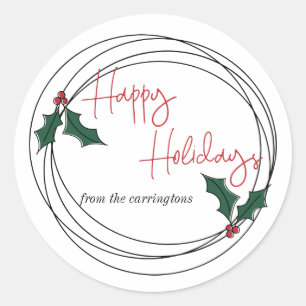 Happy Holidays Holly Wreath Family Envelope Seals