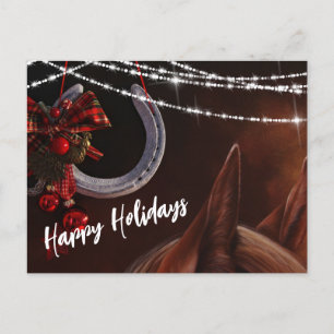 Happy Holidays Horse and Horseshoe Christmas Holiday Postcard