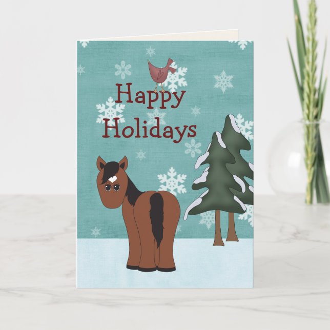 Happy Holidays Horse Christmas Greeting Card (Front)