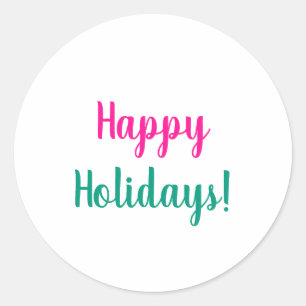 Happy Holidays Hot Pink Green Christmas Classic Round Sticker