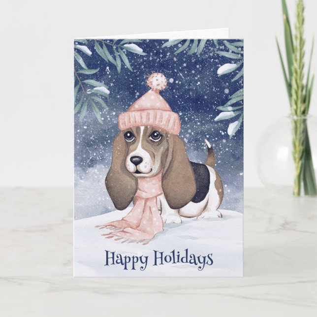 Happy Holidays Hound Dog Holiday Card (Front)