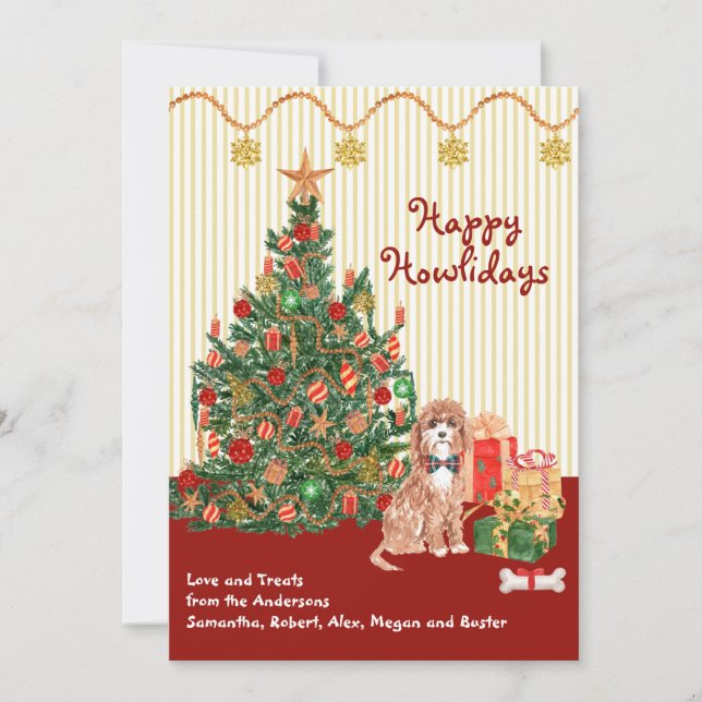 Happy Holidays Howliday Cavapoo Presents Tree (Front)