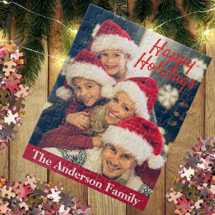 Happy Holidays I Family Name Personalized Photo  Jigsaw Puzzle