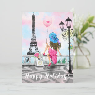 Happy Holidays - i Love Paris - Woman with Balloon