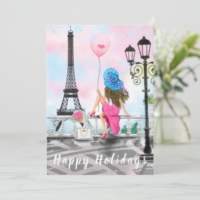 Happy Holidays - i Love Paris - Woman with Balloon (Standing Front)