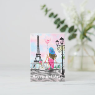Happy Holidays - i Love Paris - Woman with Balloon Card