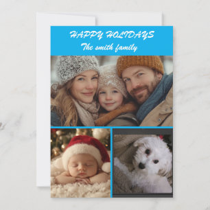 Happy holidays in blue family personalised holiday card