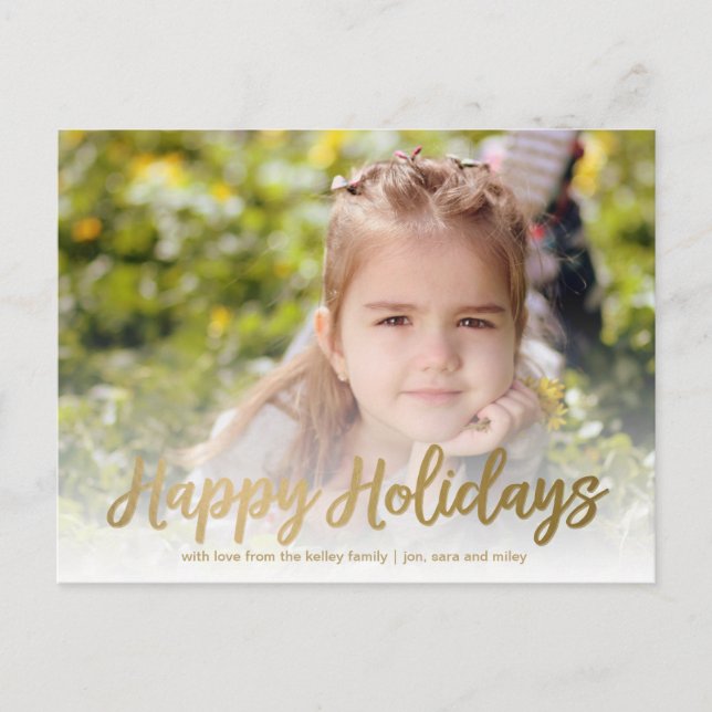 Happy Holidays in Gold Script Photo Postcard (Front)