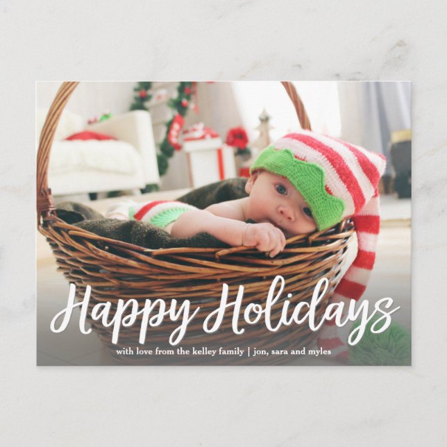 Happy Holidays in White Script Photo Postcard (Front)