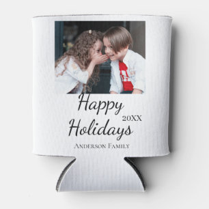 Happy holidays kids family photo modern gifts text can cooler