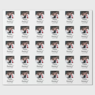 Happy holidays kids family photo modern gifts text wrapping paper