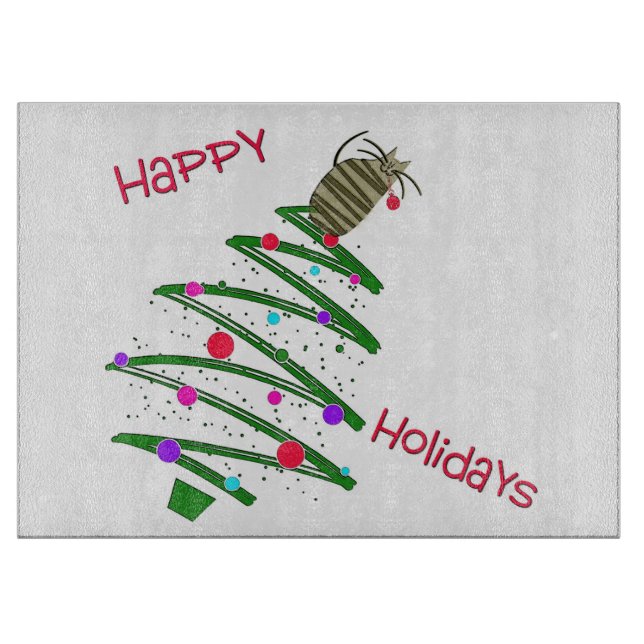 Happy Holidays Kitten and Tree Cutting Board (Front)