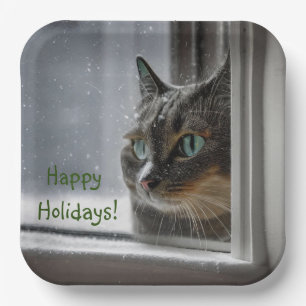 Happy Holidays Kitty Cat Paper Plate