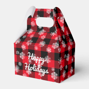 Happy Holidays l  Snowflakes Red Buffalo Plaid Favour Box