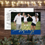 Happy Holidays Large Photo Christmas Letter Blue Foil Holiday Postcard<br><div class="desc">Send out special holiday wishes with this festive postcard featuring "happy holidays" in a hand-drawn typography font in real gold foil - set against your custom photo and dark blue border. Easily add your own typed holiday greeting to the backside or delete the note to leave space for a handwritten...</div>