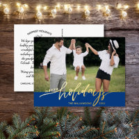Happy Holidays Large Photo Christmas Letter Blue