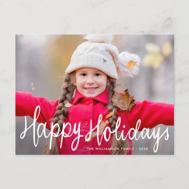 Happy holidays lettering christmas photo card (Front)