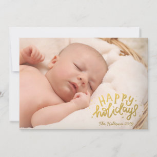 Happy Holidays Lettering Foil Gold Christmas Photo Holiday Card