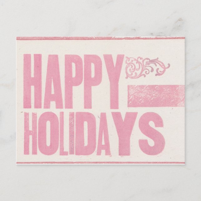 Happy Holidays Letterpress printed postcard pink (Front)