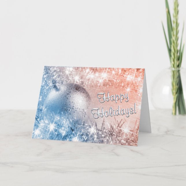 Happy Holidays Light Blue and Coral Christmas Holiday Card (Front)