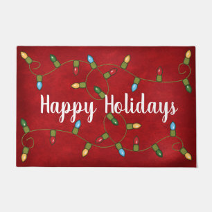 Happy Holidays Lights On Red Doormat
