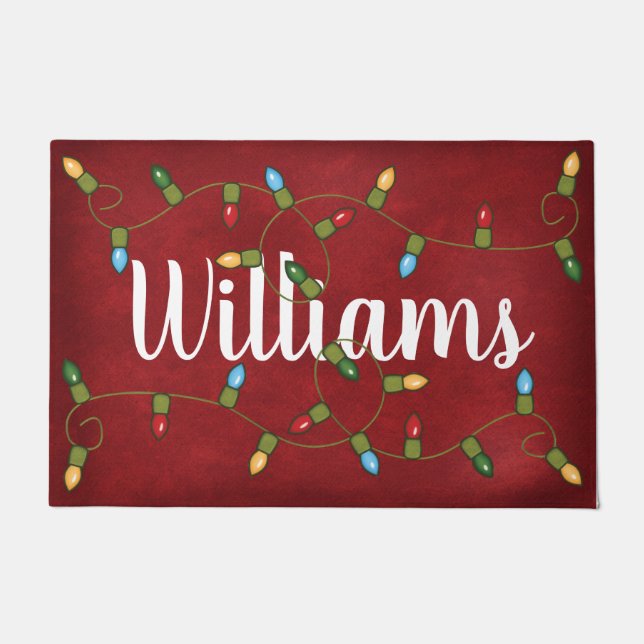 Happy Holidays Lights With Name Doormat (Front)
