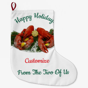 Happy Holidays Lobster Dinner Thunder_Cove Large Christmas Stocking
