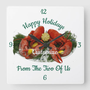 Happy Holidays Lobster Dinner Thunder_Cove Square Wall Clock