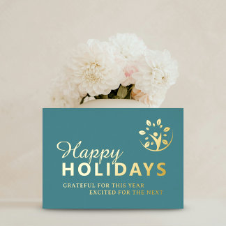 Happy holidays logo business turquoise gold foil