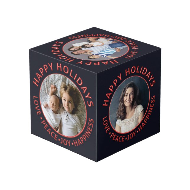 Happy Holidays Love Peace Custom Five Photo Cube (Back Angled)