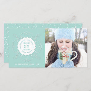 Happy Holidays Love Peace Joy Ornate Seal Photo Holiday Card