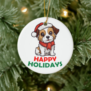 Happy Holidays Magic Dog Ceramic Tree Decoration