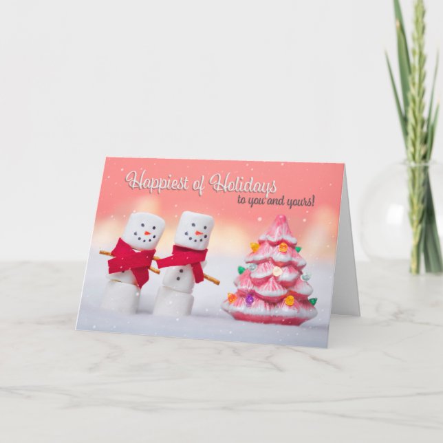 Happy Holidays Marshmallow Snowmen Holiday Card (Front)