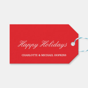 Happy Holidays Merry Christmas Bright Red Family Gift Tags
