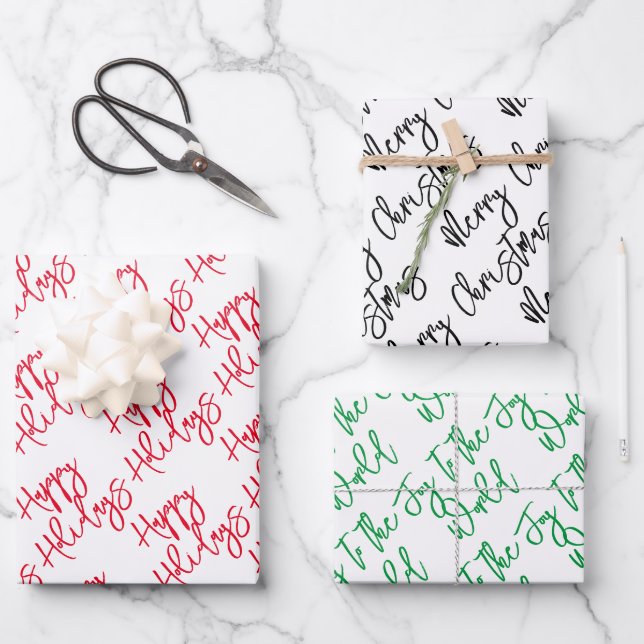 Happy Holidays Merry Christmas Joy to the World Wrapping Paper Sheet (Front)