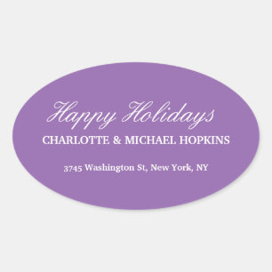 Happy Holidays Merry Christmas Pale Purple Family Oval Sticker
